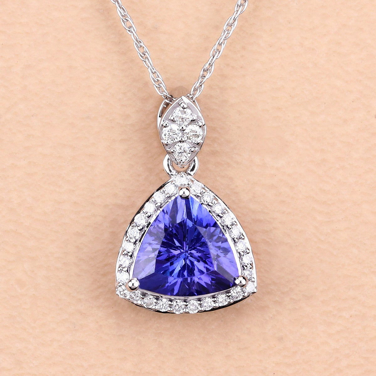 Colgante de oro blanco de 14 quilates con tanzanita genuina de 1,71 quilates y diamantes blancos