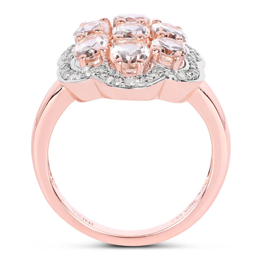 Anillo de plata de ley .925 con morganita genuina de 3,06 quilates y diamantes blancos