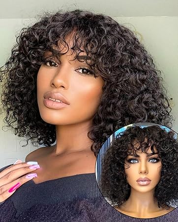 Curly Short Bob Cut Human Hair Wigs With Bangs Kinky Curly Bob Wig Brazilian Remy Hair Full Machine Made