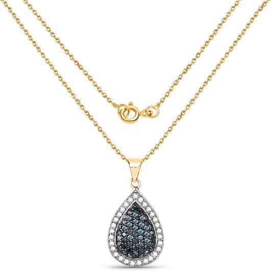 Colgante de plata de ley .925 chapado en oro amarillo de 14K con diamante azul auténtico de 0,81 quilates y diamante blanco