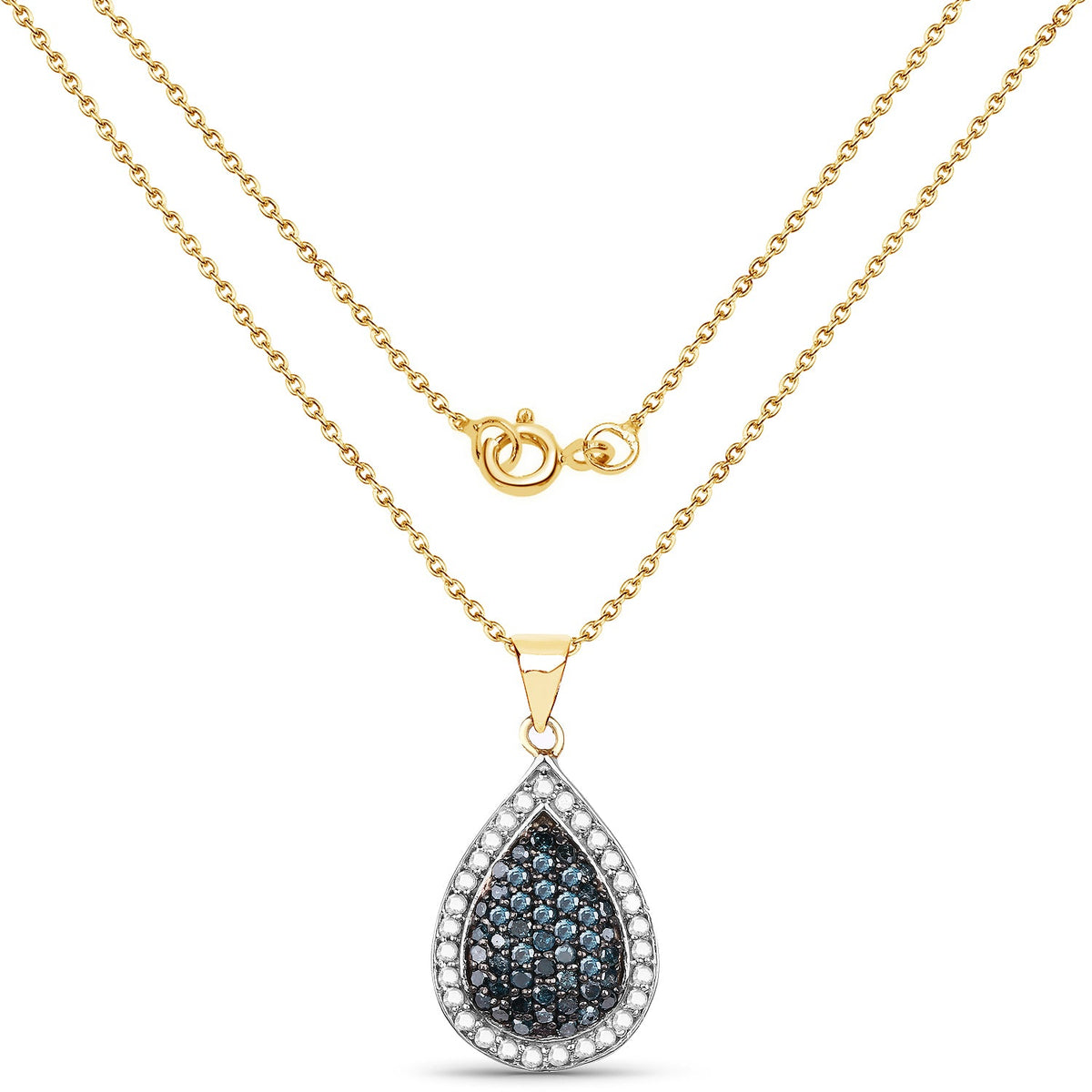 Colgante de plata de ley .925 chapado en oro amarillo de 14K con diamante azul auténtico de 0,81 quilates y diamante blanco