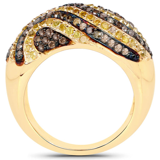 Anillo de plata de ley .925 chapado en oro amarillo de 14 quilates con diamantes de champán y diamantes amarillos genuinos de 1,19 quilates