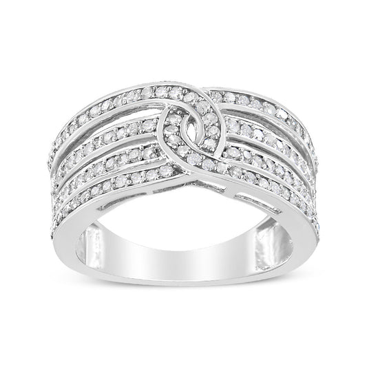 Anillo de plata de ley .925 con banda envolvente de varias filas de diamantes de 1/2 quilate (color I-J, claridad I3) - Talla 7