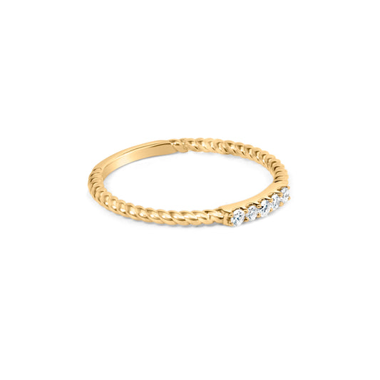 Anillo de banda de oro amarillo de 10 quilates con diamante de 1/10 Cttw y 5 piedras con vástago trenzado (color I-J, claridad I2-I3) - Talla de anillo 6