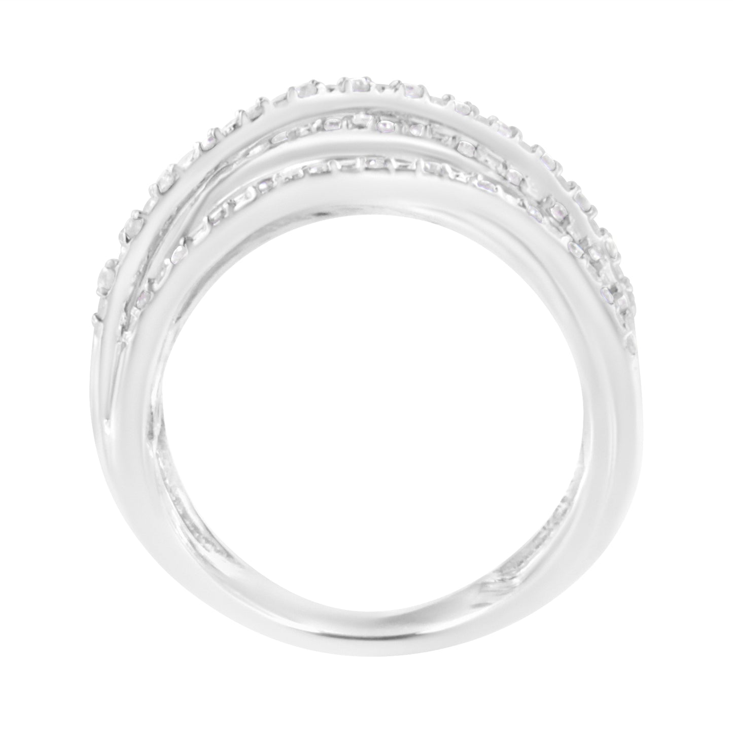 Anillo de derivación de plata de ley .925 con diamantes redondos de 1/4 Cttw engarzados en garra (color I-J, claridad I1-I2) - Talla 7