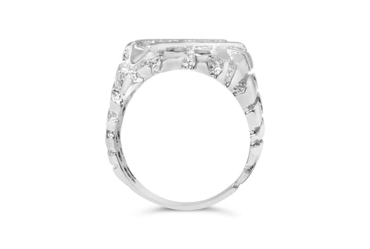 Anillo para hombre de plata de ley .925 con 1/3 de diamante, 6 piedras y forma de pepita rectangular - Talla 10
