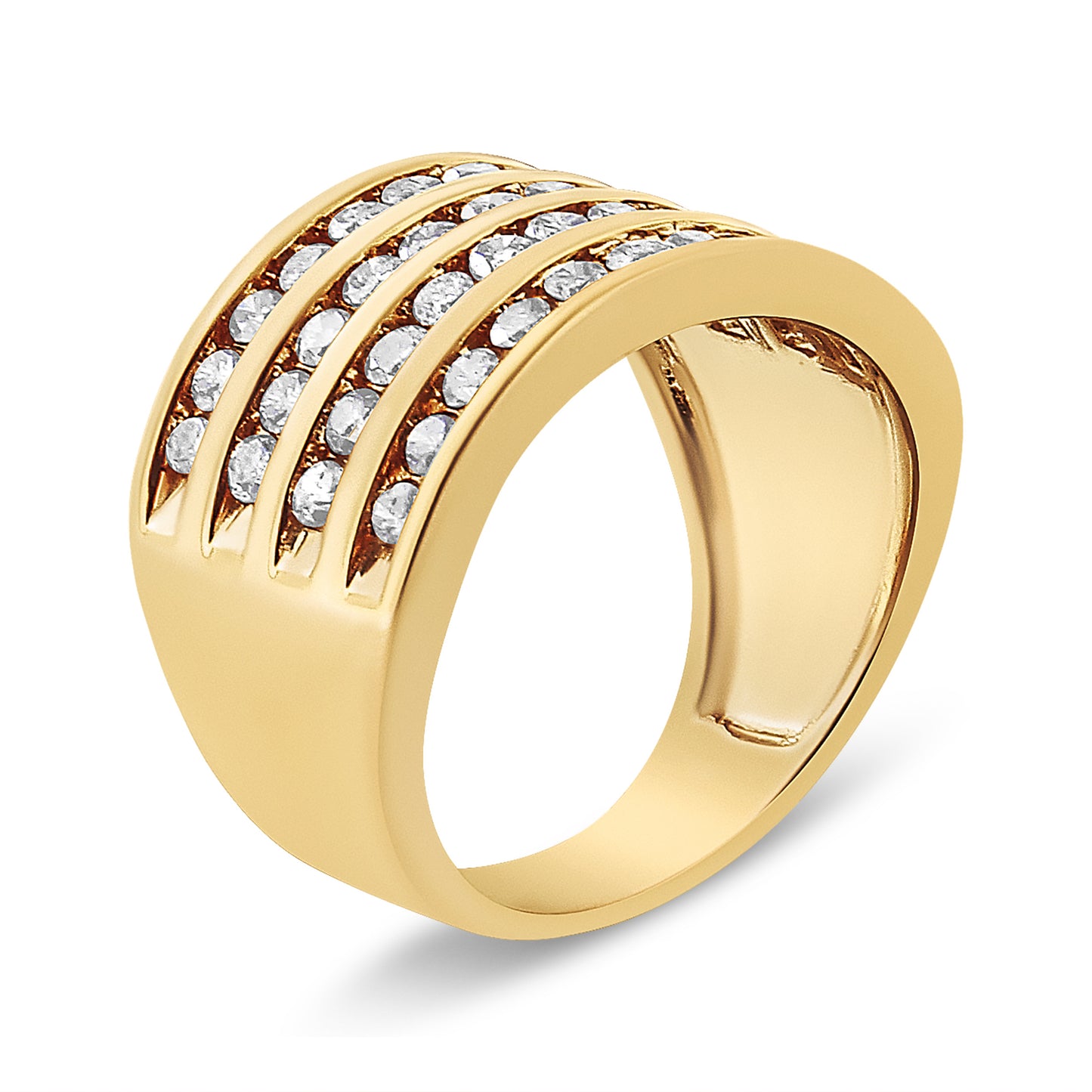 Anillo de banda de canal de 4 filas de oro amarillo de 10 quilates chapado en plata de ley .925 con diamantes de 1 1/2 quilates (color champán, claridad I2-I3) talla 7