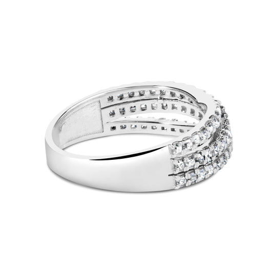 Anillo de oro blanco de 10K con diamante natural de 3/4 qt en talla princesa, montura de vástago dividido y banda entretejida (color H-I, claridad SI1-SI2) - Talla de anillo 7