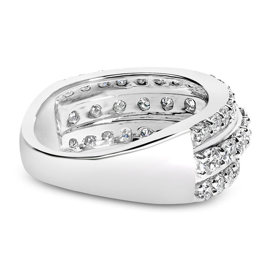 .925 Sterling Silver 2.0 Cttw Lab Grown Diamond 3 Row Band Ring (F-G Color, VS1-VS2 Clarity) - Ring Size 7