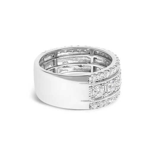 Anillo de banda pavé de tres filas con diamante cultivado en laboratorio de 2,0 quilates de plata de ley .925