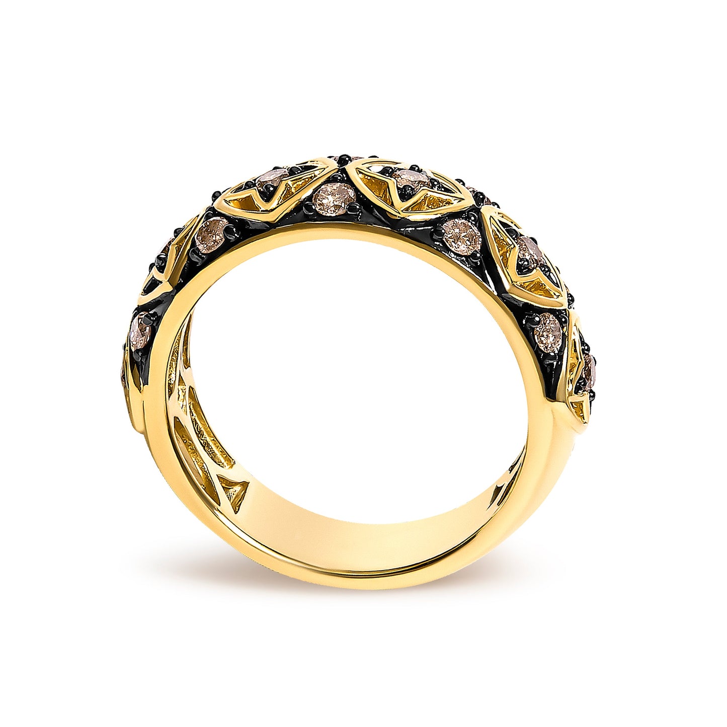 10K Yellow Gold Plated Sterling Silver 1/2 Cttw Champagne Diamond Star Motif Band Ring