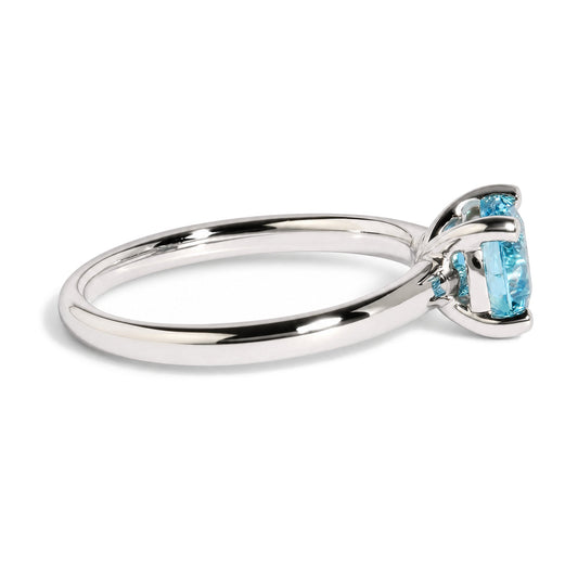 IGI Certified 14K White Gold 1.0 Cttw Round Lab-Grown Blue Fancy Vivid Diamond Solitaire Ring