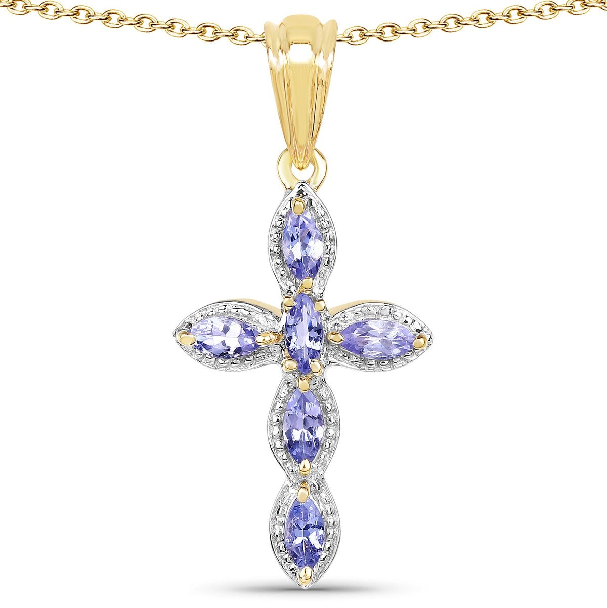 Colgante de plata de ley .925 con tanzanita genuina de 0,84 quilates chapado en oro amarillo de 14 quilates