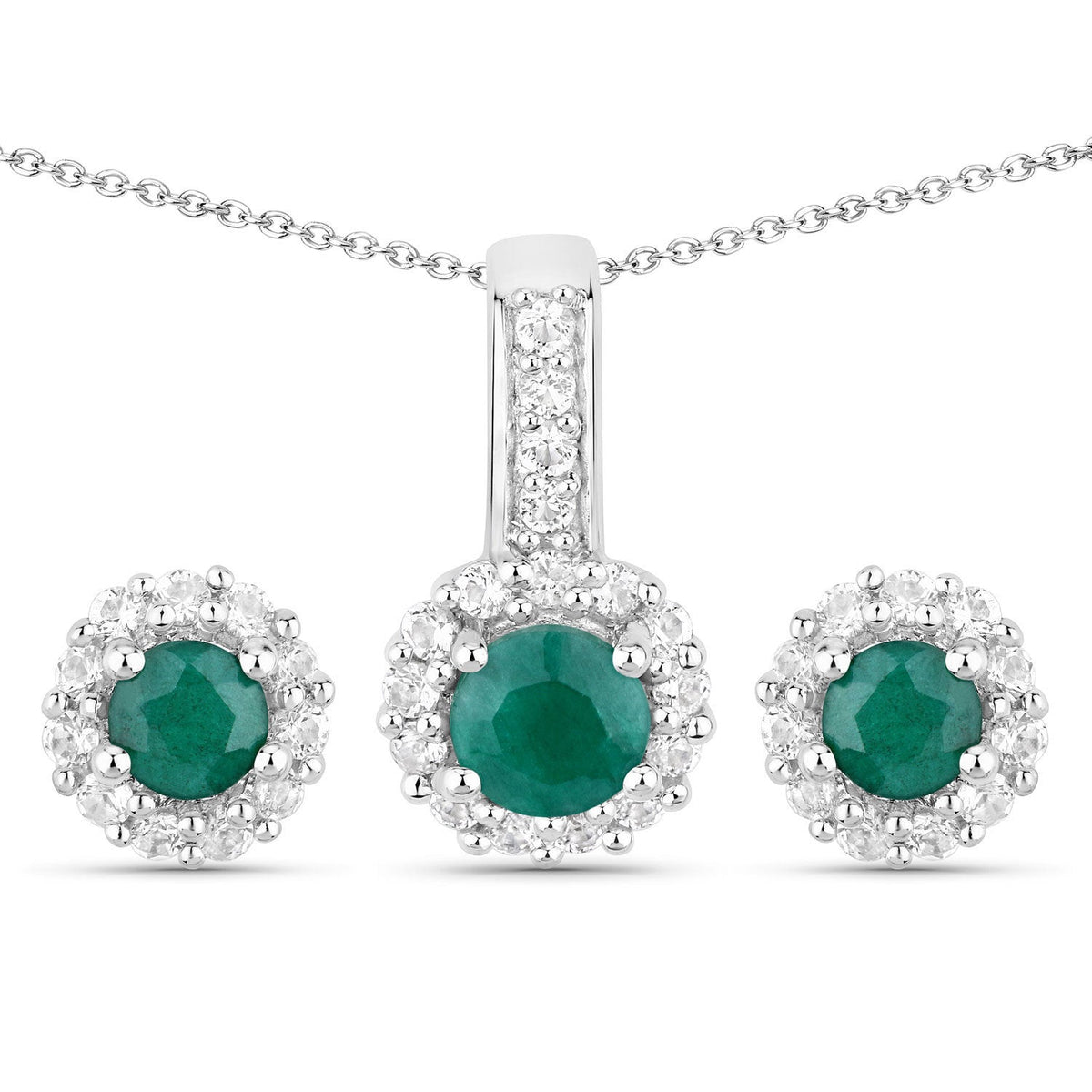 Conjunto de joyas de plata de ley .925 con esmeralda teñida y topacio blanco de 1,81 quilates