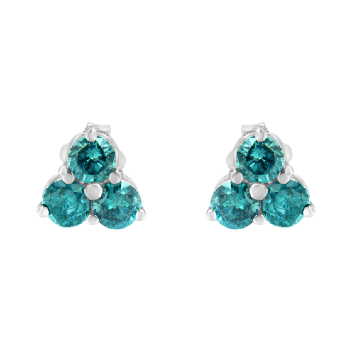 14KT White Gold Treated Blue Diamond Trio Stud Earrings (1 1/3 cttw, Blue)