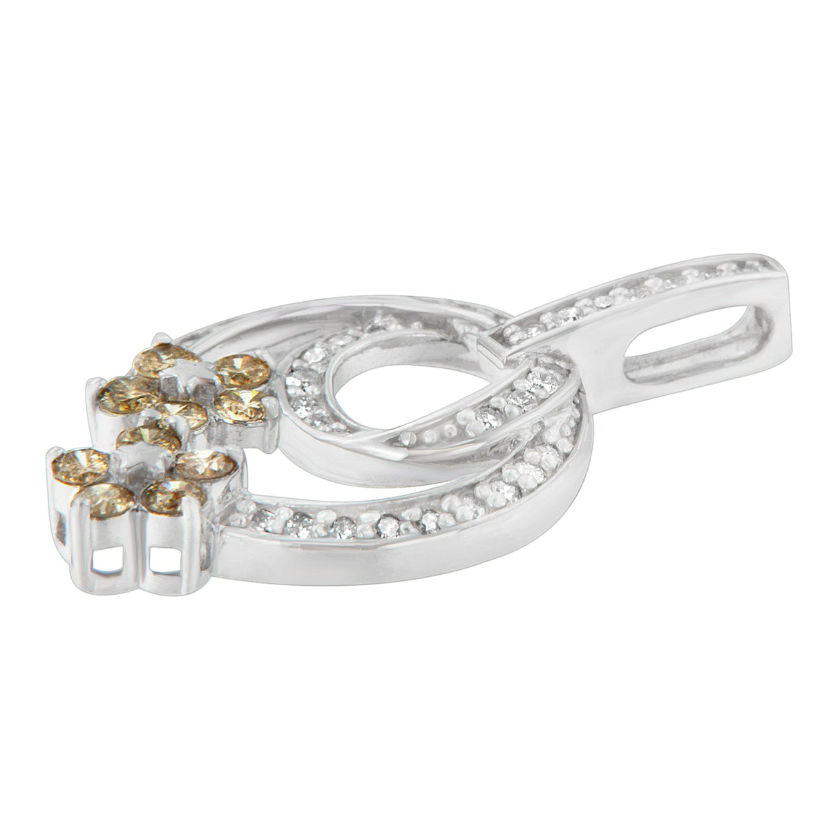 Collar con colgante de plata de ley 925 con diamantes redondos de 1 quilate de talla floral (H-I, I1-I2)
