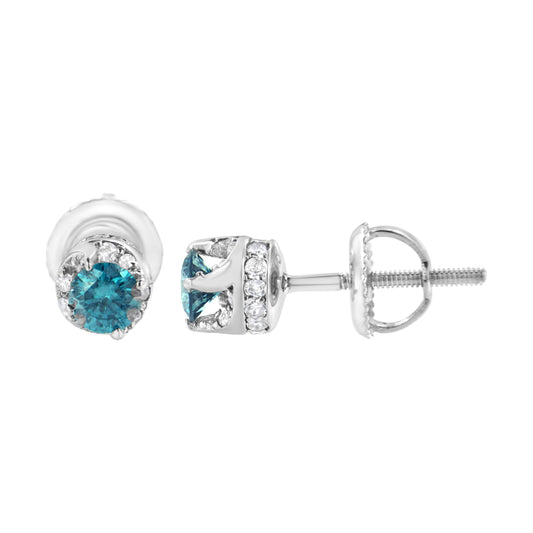 Pendientes de diamante redondos de oro blanco de 14K de 1/2 quilate (peso total) con diamantes blancos y azules tratados (I-J I2-I3)