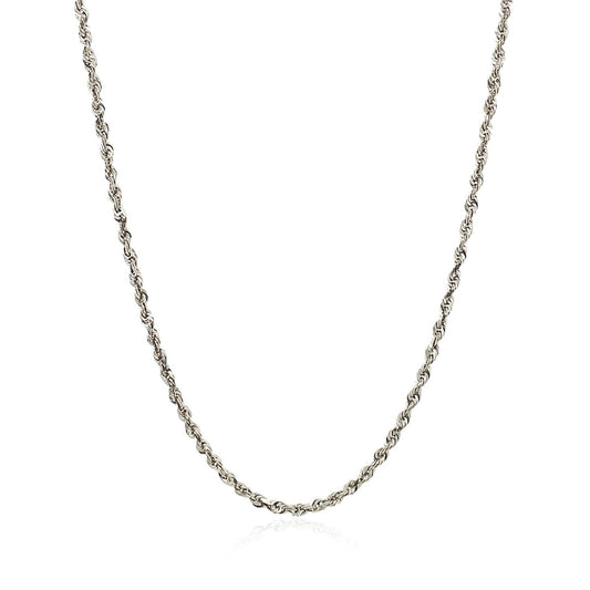 Cadena de soga de 2.0mm de oro blanco de 14k macizo con corte de diamante
