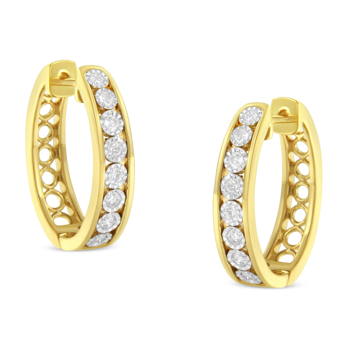 Pendientes de aro de oro blanco y amarillo de 10 quilates con diamantes (1/2 quilate en total, color J-K, claridad I2-I3)