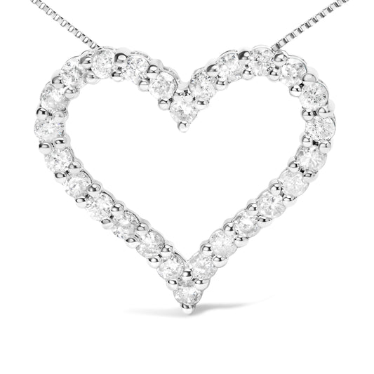 Collar con colgante de plata de ley .925 con diamante en forma de corazón abierto de 2,0 quilates (color I-J, claridad I2-I3), 45,72 cm