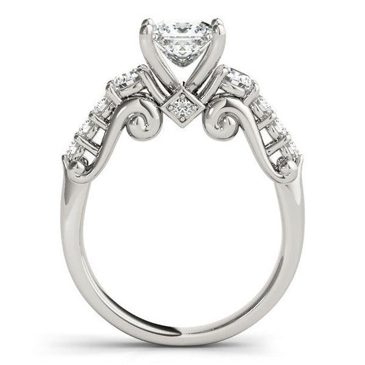Anillo de compromiso con diamante de diseño antiguo de tres piedras de oro blanco de 14 quilates (1,75 qt. total)