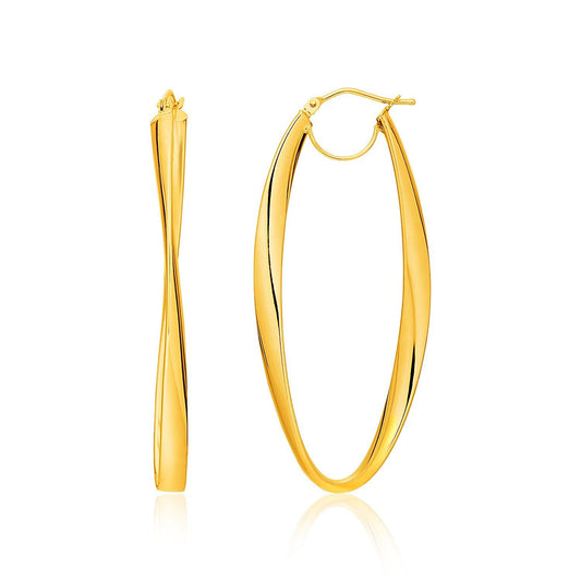 Pendientes de aro de oro amarillo de 14k con diseño de torsión en forma ovalada