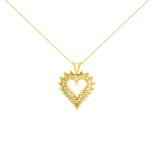 Collar con colgante de corazón abierto con diamantes de talla brillante de plata de ley .925 chapado en oro amarillo de 14 quilates de 45,7 cm (color K-L, claridad I1-I2)
