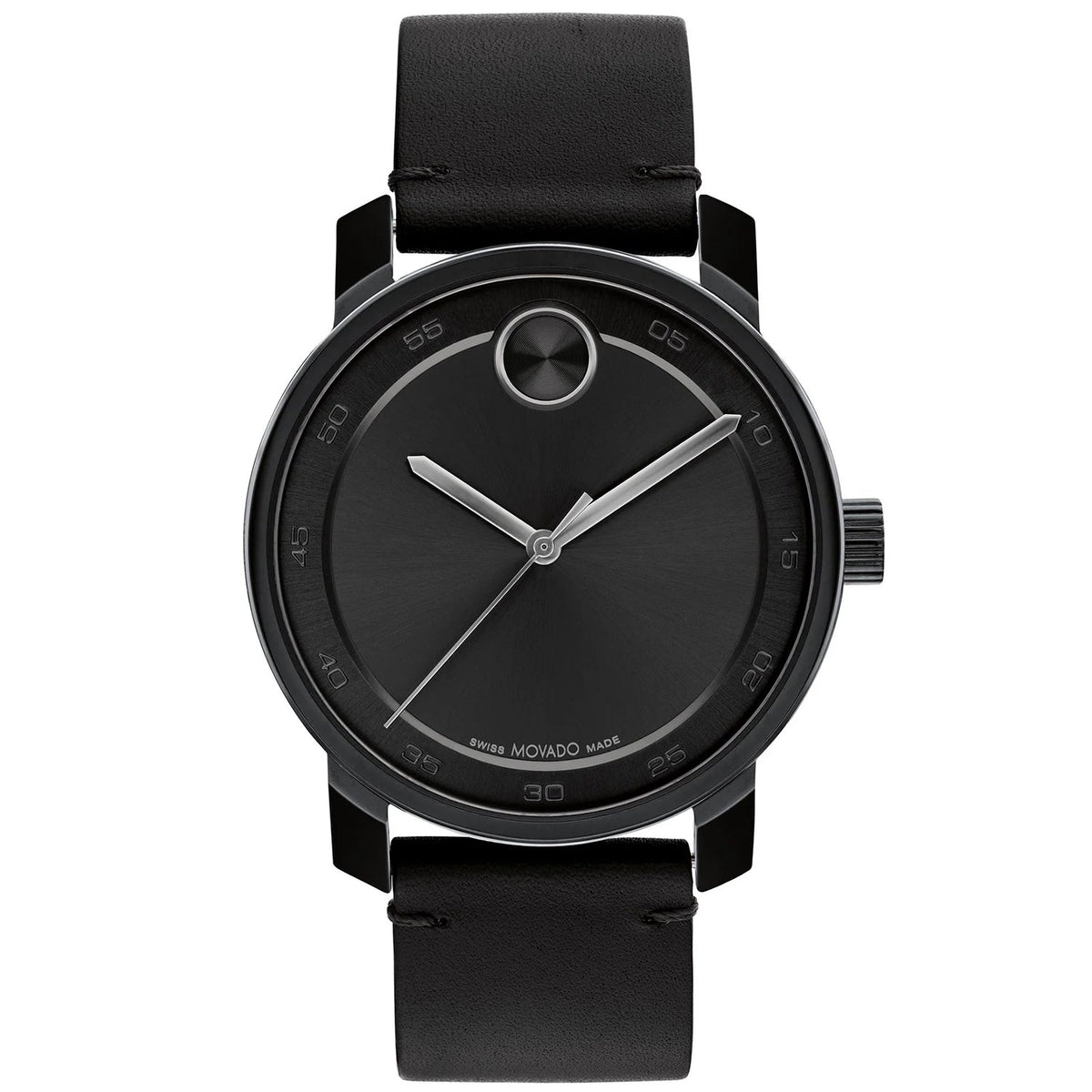 Movado Men's Bold Watch 41mm Black Dial Leather Strap