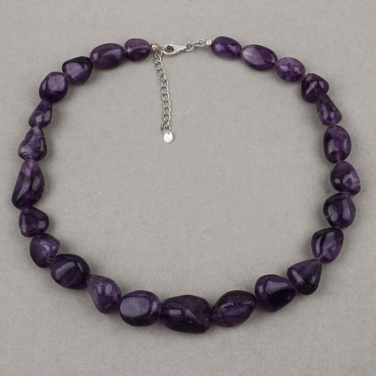 Collar de cuentas de amatista, collar de cuentas de amatista natural para mujer en plata de ley, collar de piedra de nacimiento de febrero, regalo para mamá