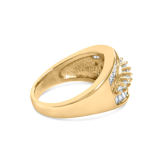 Anillo tipo cóctel en oro amarillo de 14 quilates con diamantes de 1,00 quilates y 5 piedras (color H-I, claridad SI1-I1) - Talla 7