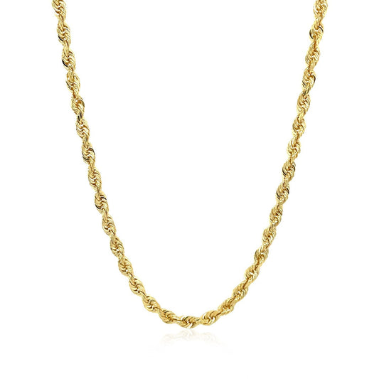 Cadena de soga sólida de oro amarillo de 14k con corte de diamante de 3.0mm