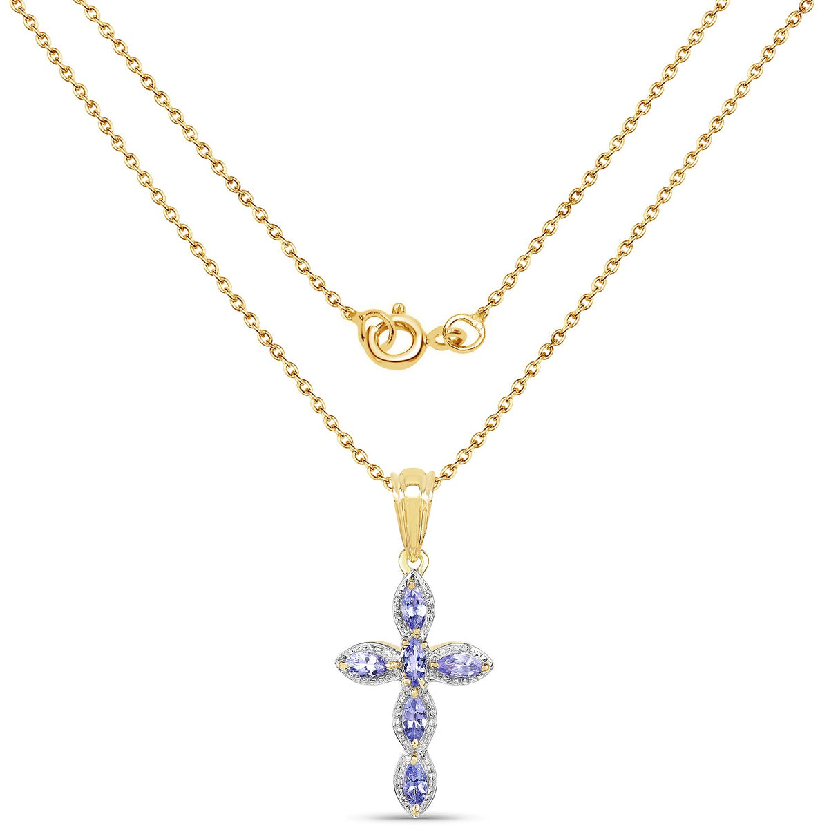 Colgante de plata de ley .925 con tanzanita genuina de 0,84 quilates chapado en oro amarillo de 14 quilates