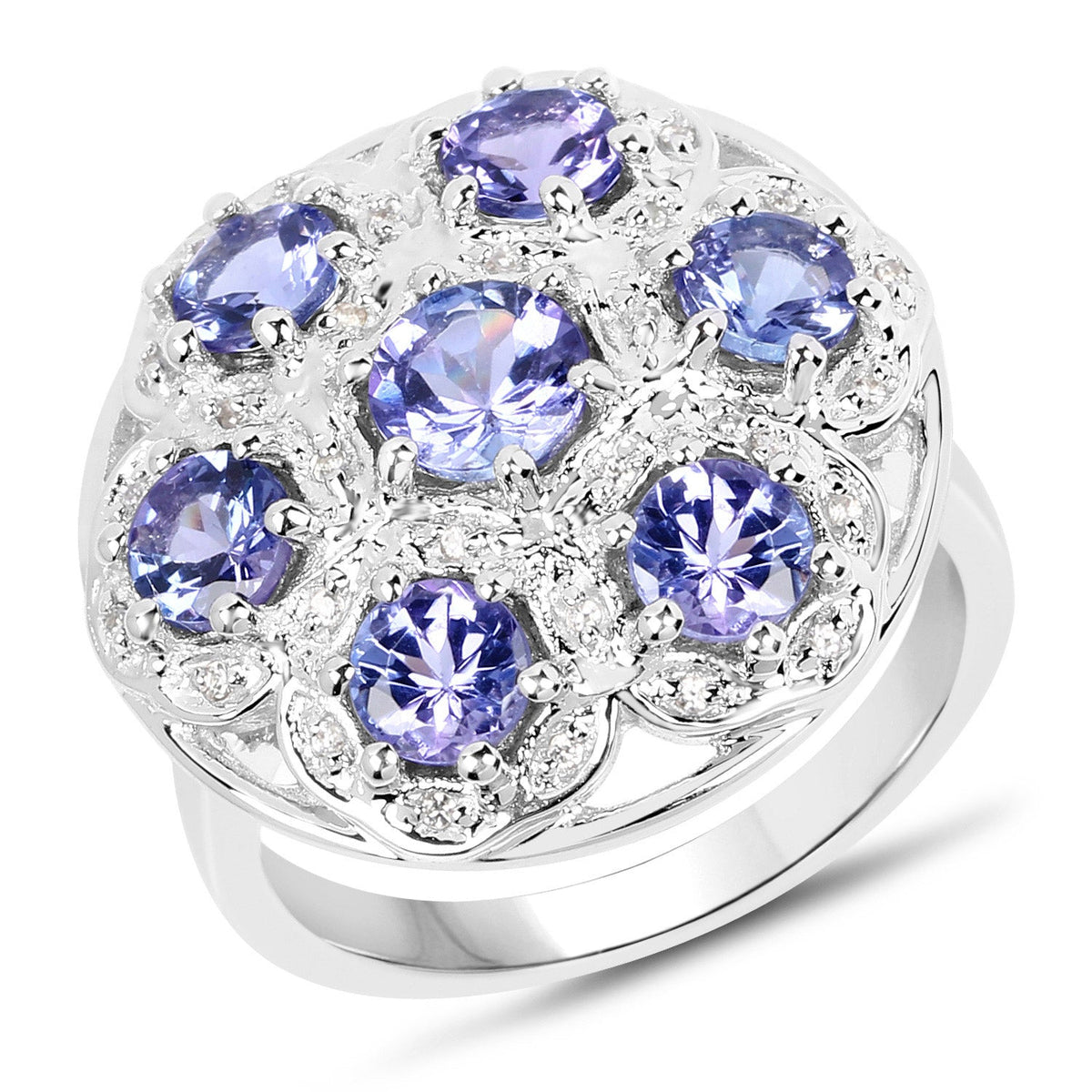 2.00 Carat Genuine Tanzanite and White Zircon .925 Sterling Silver Ring