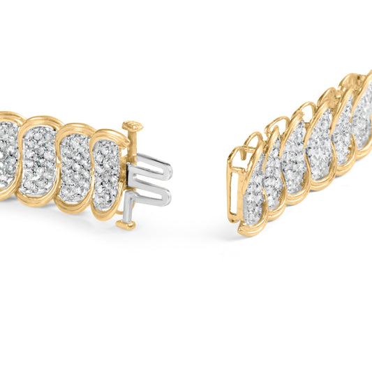 Pulsera de eslabones ovalados con bandas de oro amarillo de 10k y diamantes de 5.00 Cttw (color I-J, claridad I1-I2) - 7 pulgadas