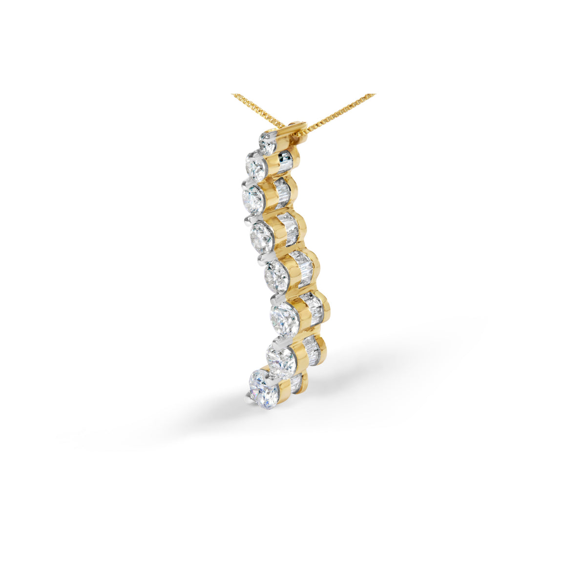 Collar con colgante Journey de oro amarillo de 14k con diamantes de talla baguette y redonda brillante de 3,0 TCW y 45 cm (color I-J, claridad I2-I3)
