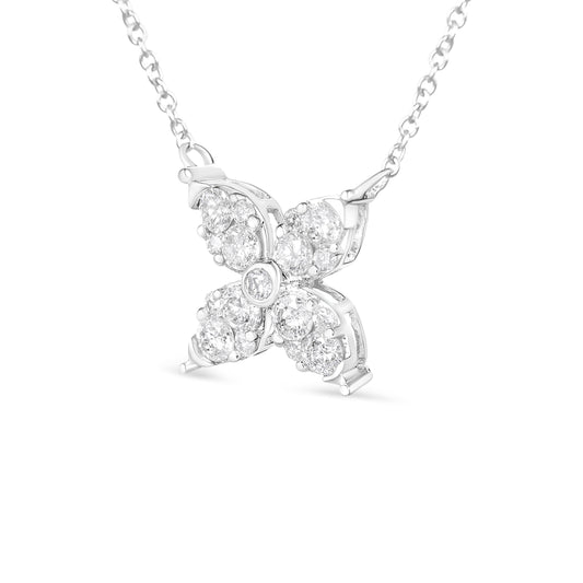 Collar con colgante ajustable de oro blanco de 10 qt con diamantes redondos brillantes de 1/2 qtc con forma de marquesa y trébol de 4 hojas de 16 a 18 pulgadas (color I-J, claridad I1-I2)