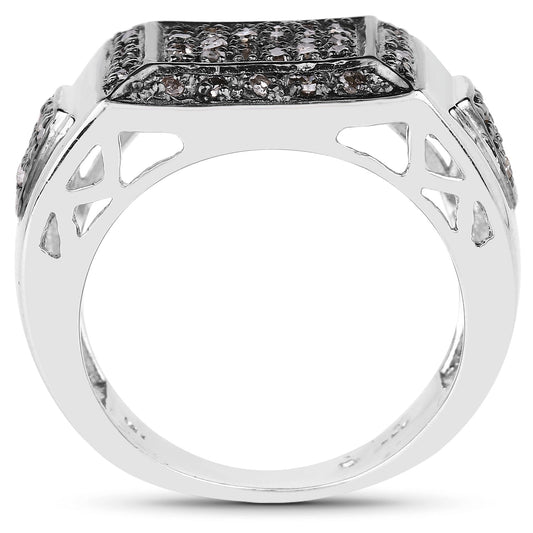 Anillo de plata de ley .925 con diamante de champán auténtico de 0.52 quilates