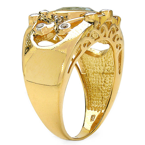 14K Yellow Gold Plated 3.42 Carat Genuine Blue Topaz & White Topaz .925 Sterling Silver Ring