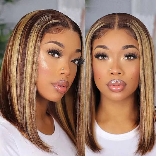 4-27 Highlight | 4-30 Highlight | Human Hair | Bob | Straight | Lace Front | Human Hair | Brazilian Short Bob Human Hair Wigs Luxegan