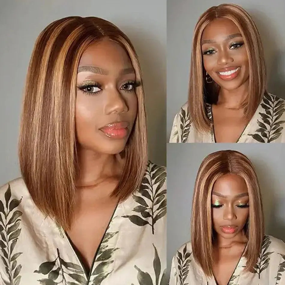 4-27 Highlight | 4-30 Highlight | Human Hair | Bob | Straight | Lace Front | Human Hair | Brazilian Short Bob Human Hair Wigs Luxegan
