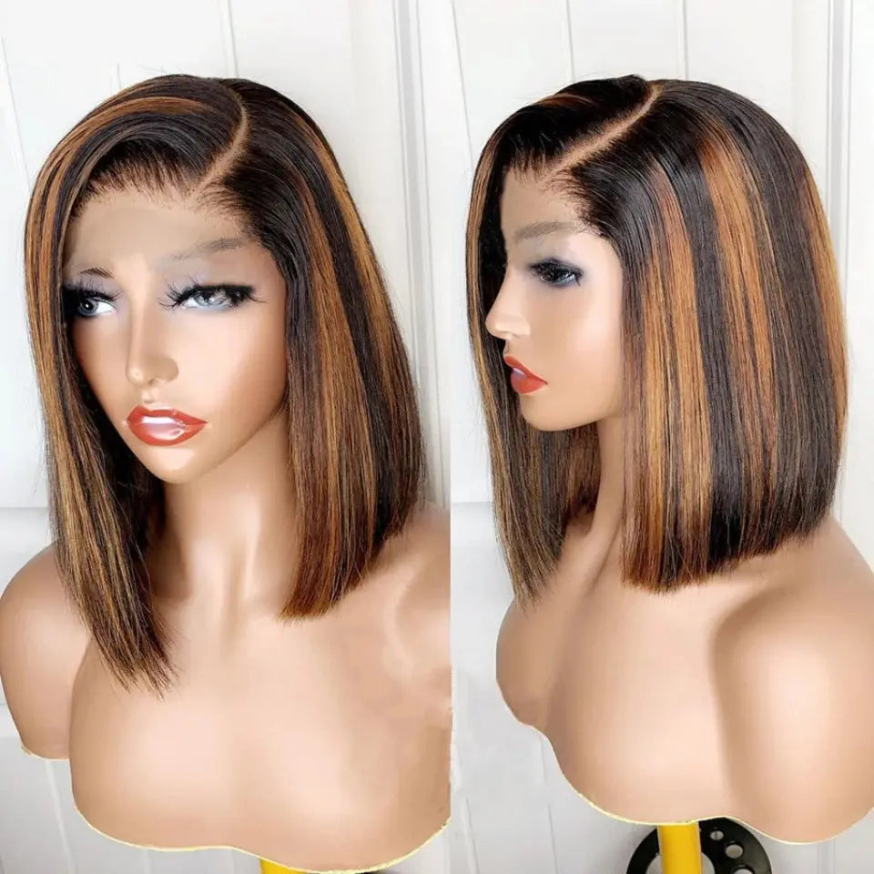 4-27 Highlight | 4-30 Highlight | Human Hair | Bob | Straight | Lace Front | Human Hair | Brazilian Short Bob Human Hair Wigs Luxegan