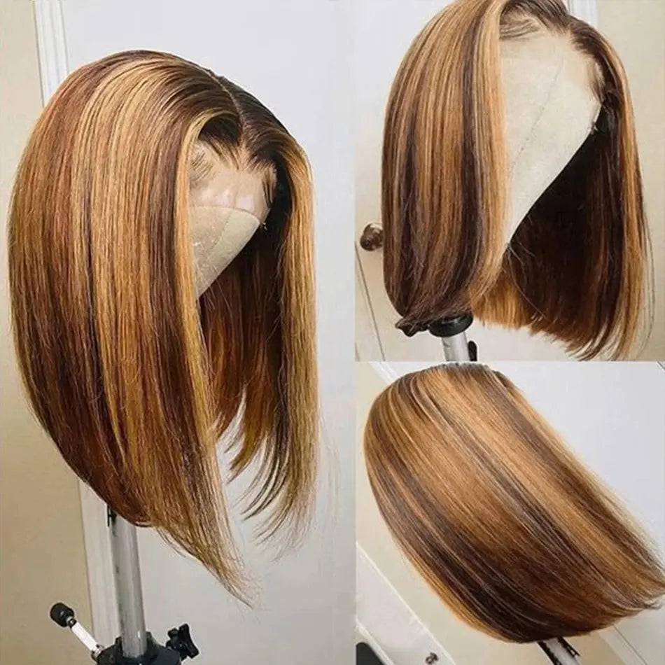 4-27 Highlight | 4-30 Highlight | Human Hair | Bob | Straight | Lace Front | Human Hair | Brazilian Short Bob Human Hair Wigs Luxegan