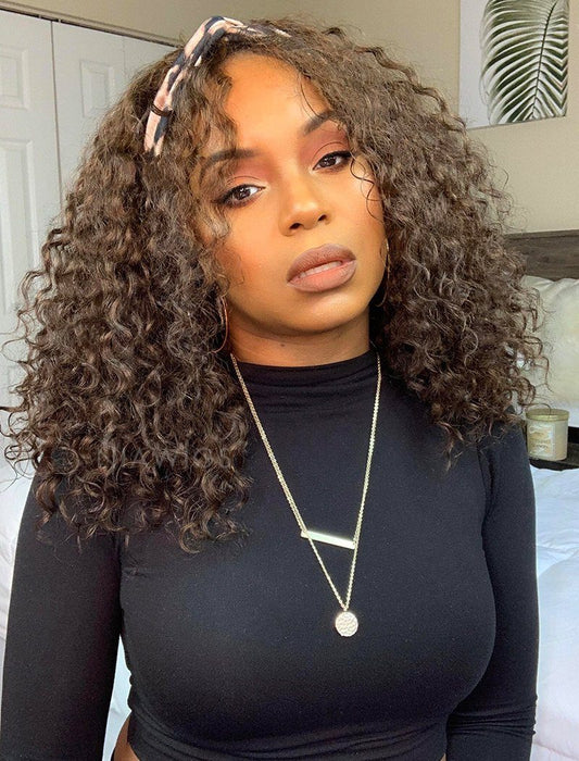 Water Wave Headband Wig | Darker Brown | Synthetic Curly Hair Wig | 20 Inches | Glueless | Full Machine Made Wigs - Luxegan