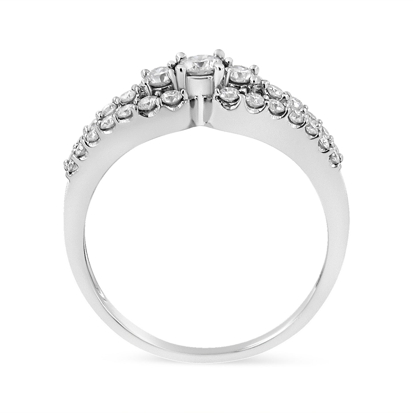 Anillo de oro blanco de 10K con 1/2 quilate de diamantes redondos de tres piedras con banda de brazo dividido (color H-I, claridad SI1-SI2) - Talla 6