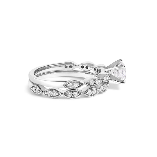 Anillo de boda con eslabones tipo marquesa de estilo vintage con diamantes cultivados en laboratorio de 1,0 Cttw de oro blanco de 14K (color F-G, claridad VS1-VS2) - Talla de anillo 5