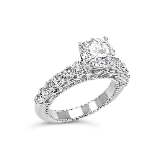 14K White Gold 3 1/5 Cttw Lab Grown Diamond Vintage Style Engagement Ring - Size 7