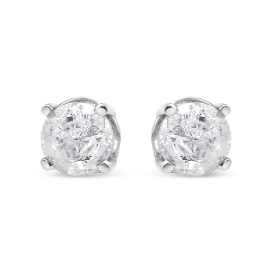 Pendientes clásicos de tuerca de oro blanco de 14K con diamante cultivado de 3/4 Cttw y 4 puntas (color F-G, claridad VS2-SI1)