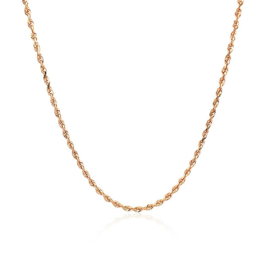 Cadena de cuerda sólida de oro rosa de 14k con corte de diamante de 1.5mm