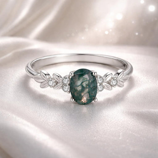 Anillo Colgante de Ágata y Circonita Cúbica de Plata de Ley 925 Talla 6 para Mujer