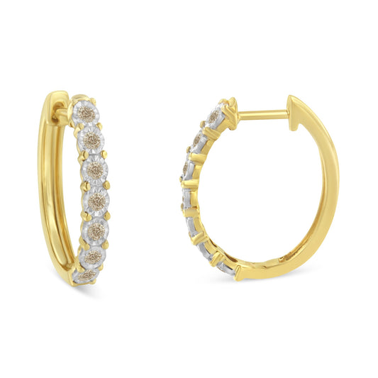Pendientes de aro de oro bicolor de 10 quilates con diamantes (1/2 quilate total, color J-K, claridad I2-I3)
